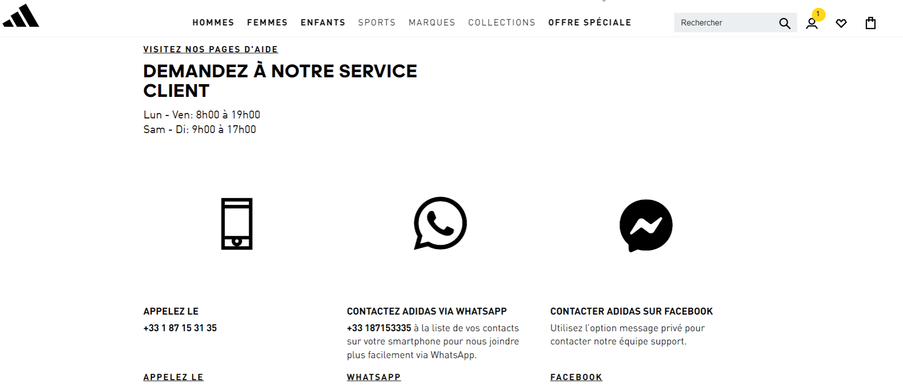 Adidas utilise WhatsApp et Facebook Messenger pour son service client !