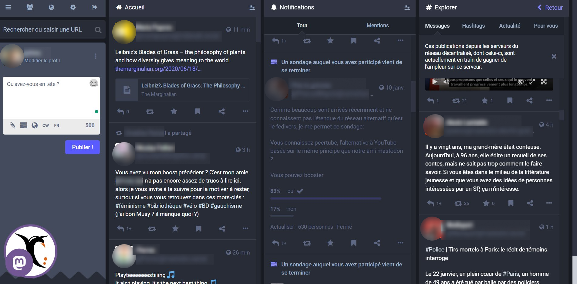 L’interface de Mastodon