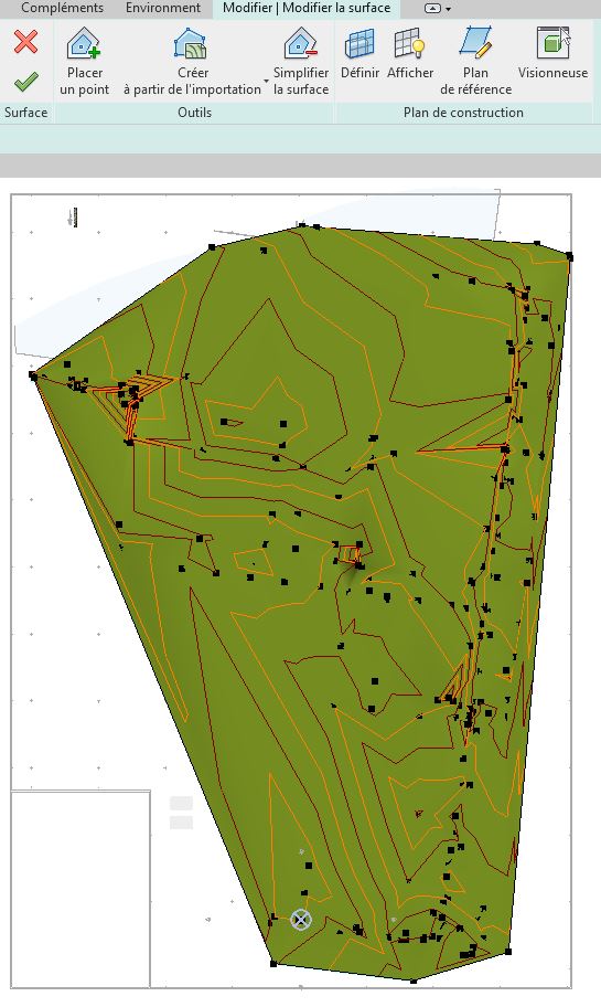 Création du Terrain : Surface topo réalisée dans Revit