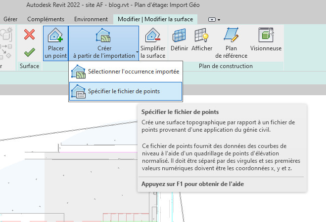 Sélection du fichier .CSV pour la création de la topo