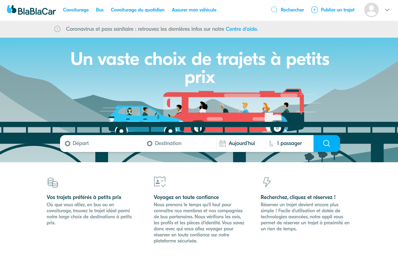 Homepage BlaBlaCar