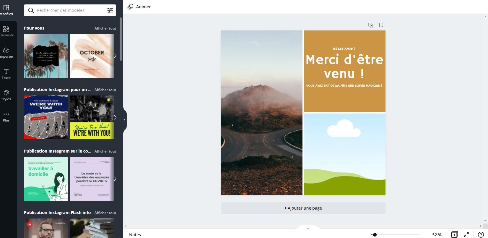 Dans Canva, on peut facilement composer ses modèles avec les outils cadres et grilles