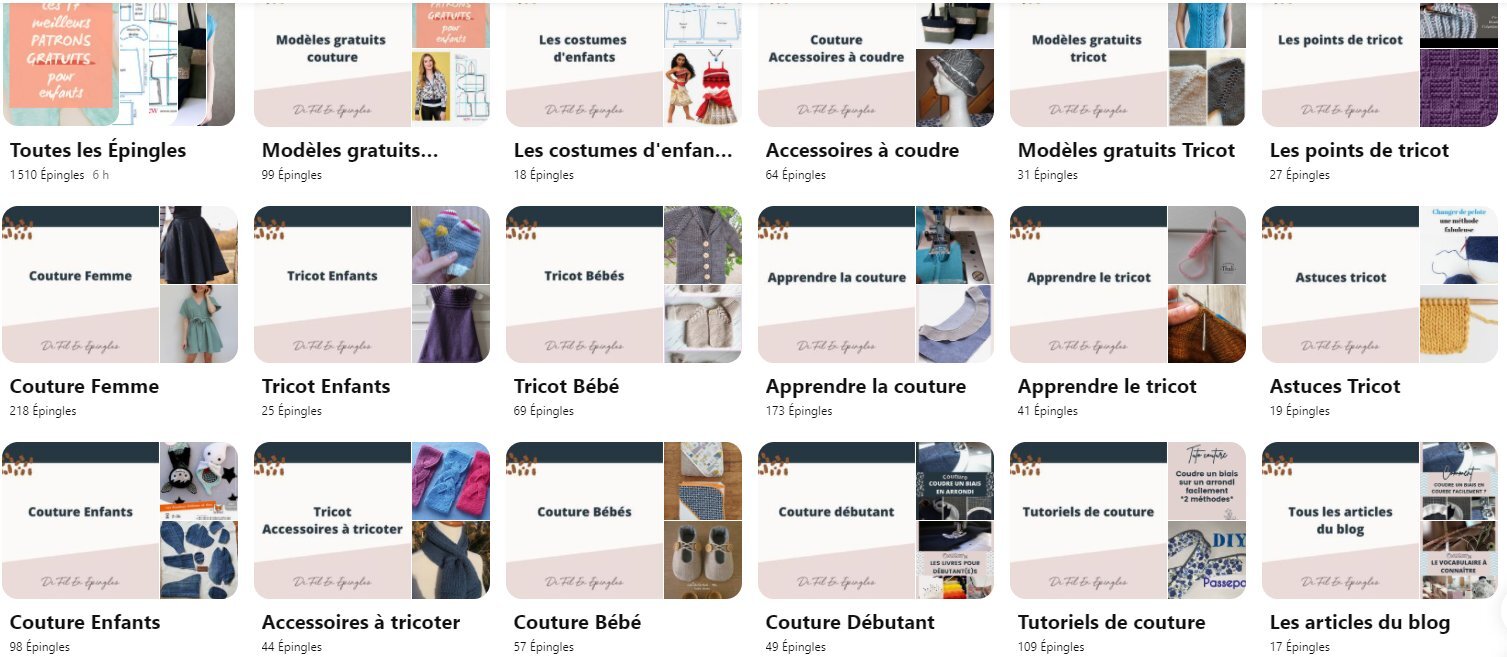 répétition d’un template sur le compte Pinterest du blog De fil en Epingles