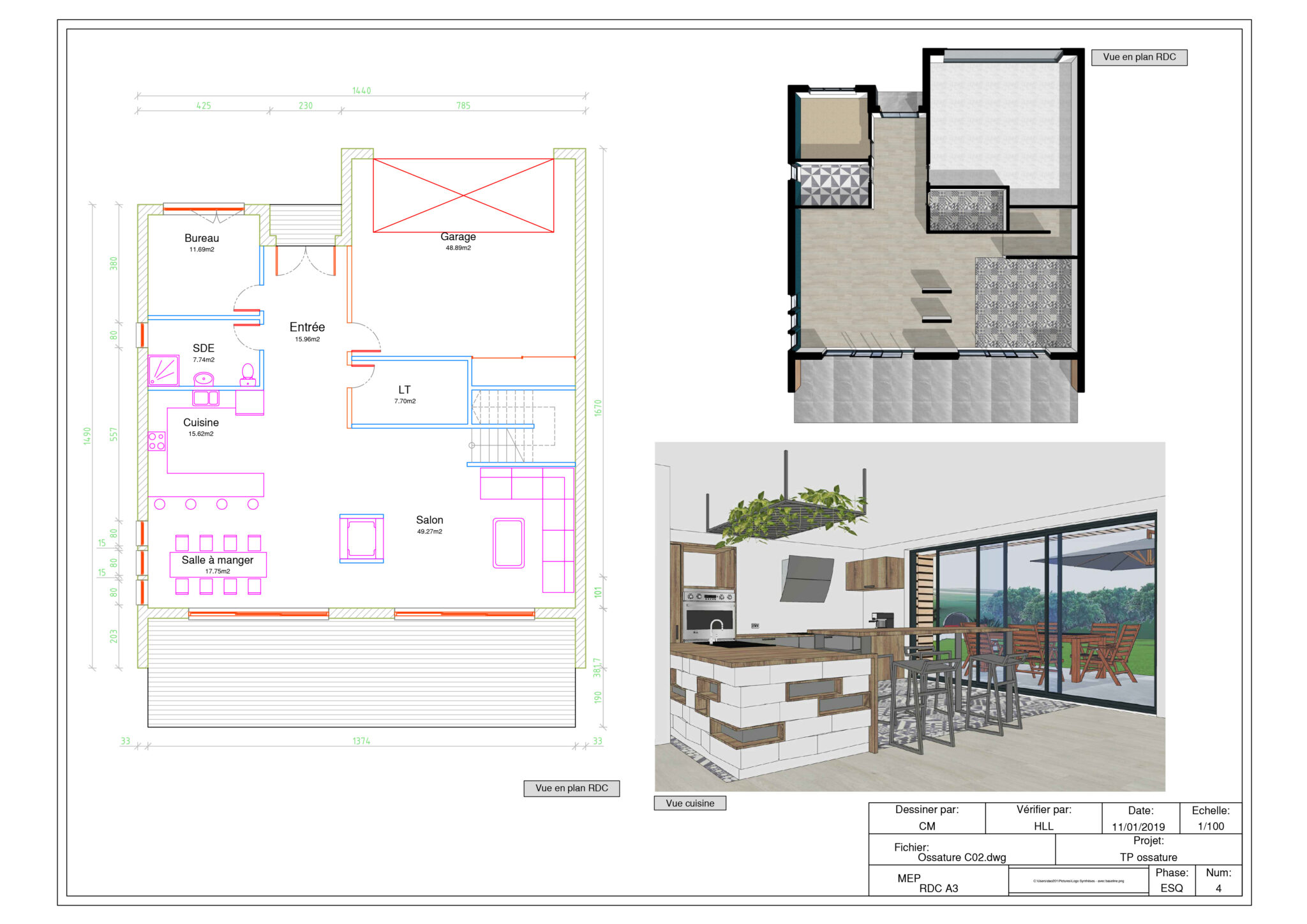 Projet réalisé dans AutoCAD 2D puis SketchUp Pro