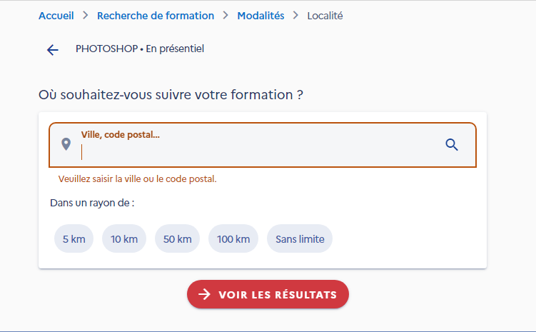 Recherche sur Mon Compte Formation : le lieu