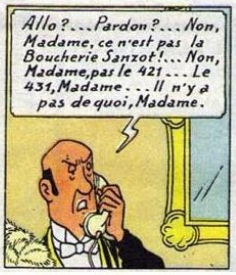 Illustration relative à l'anecdote "Cherchez l'erreur": Case extraite d'un album BD de Tintin : la Boucherie Sanzot